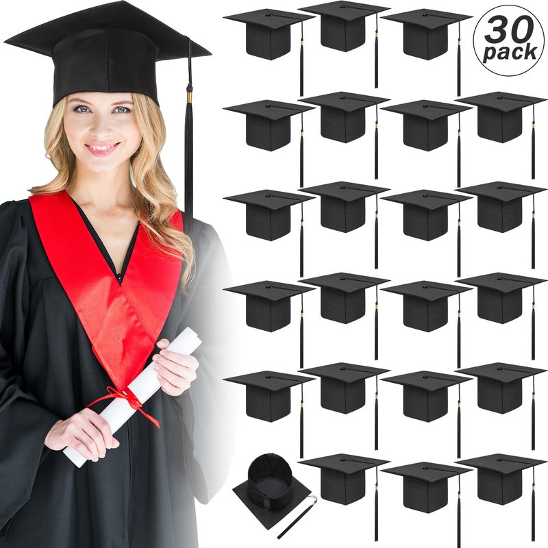 Panitay 30 Pcs 30/60 Pcs Graduation Cap Bulk Adult Graduation Hat with Tassel Men Women Hat for School Ceremony Costume Accessory