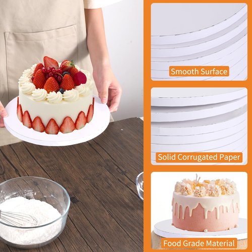 PFAMKEER 8Pcs Cake Boards 12 Inch Round,White Sturdy 1/2 Inch Cake Drum,12 Inch Cake Boards,Disposable Cake Plates,Corrugated Cake Base Cake Drums for Father's Day