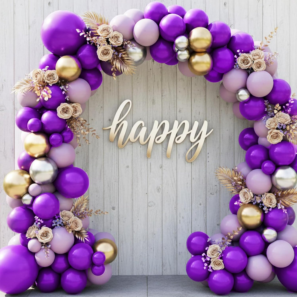 RUBFAC Dark Purple Balloons - 129-Piece Latex Balloon Garland Kit | 5-12 Inch for Weddings & Parties