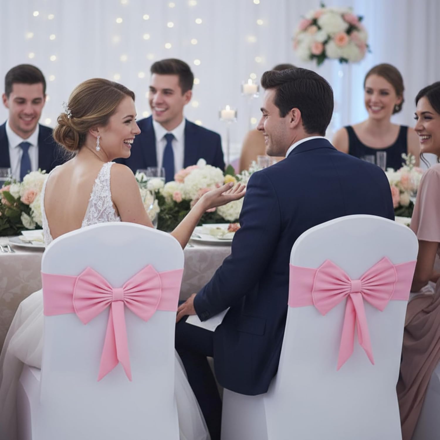 Skiennix Spandex Chair Sashes - 10 Pcs Elastic Chair Bows for Wedding & Party Decor | Pink