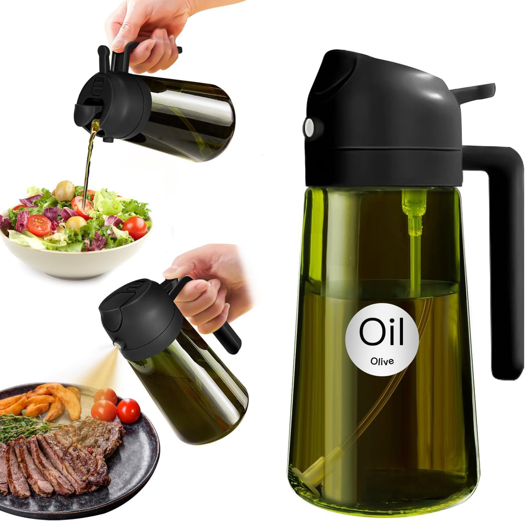 YARRAMATE Dark Green Glass Oil Sprayer - 16oz Light-Blocking 2-in-1 Olive Oil Dispenser for Cooking & BBQ