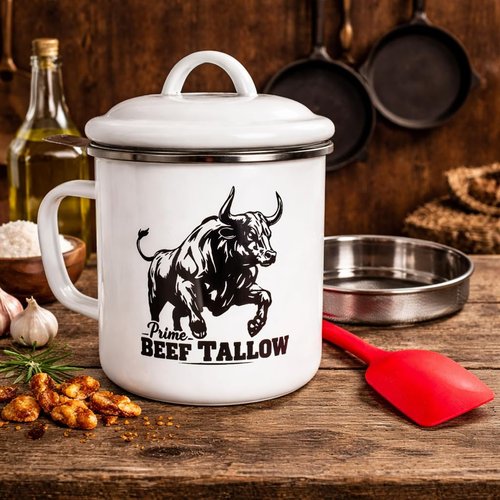 Beef Tallow Container with strainer for Fat Storage – 40 floz – 1.1 L – Bacon Grease Container, Strainer, & Spatula for Brisket Drippings, Lard, & Oil– Grease Keeper for Kitchen - Dishwasher Safe