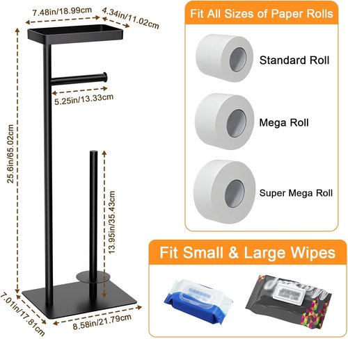 Freestanding Toilet Paper Holder - Rustproof Metal Stand with Weighted Base & Storage for 4 Rolls | No Drilling