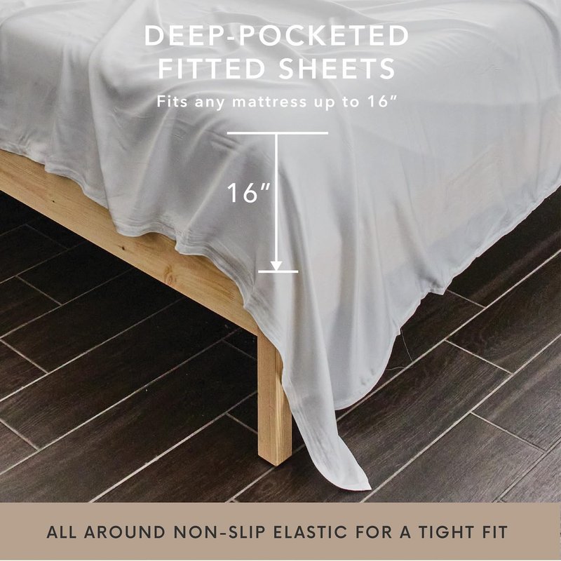 Bamboo Bay 6 Piece Queen Size Sheet Set, 100% Viscose Made from Bamboo, Breathable, Ultra Soft Cooling Bed Sheets for Hot Sleepers, Beddings with Deep Pockets Fit 16" Mattress, White