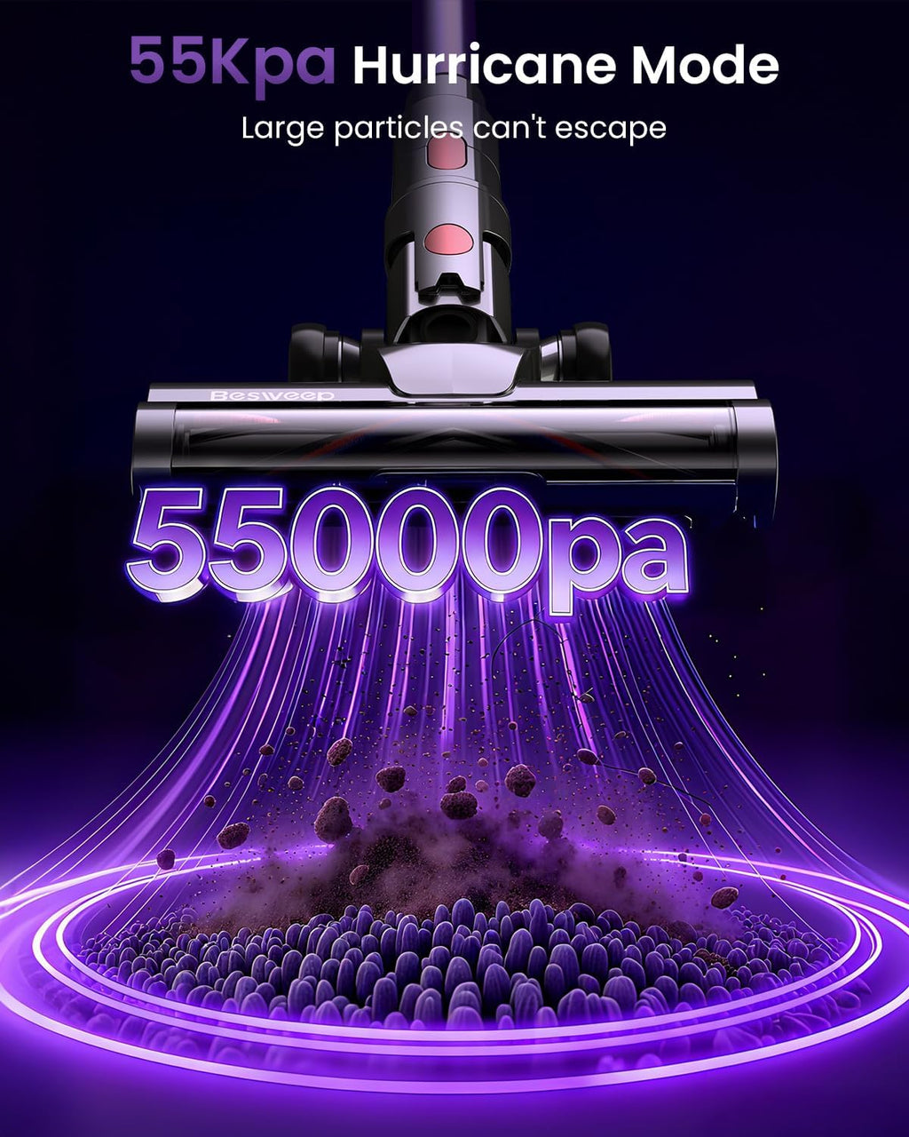 Skiennix Cordless Vacuum Cleaner - 55Kpa Suction Power, 70 Minutes Runtime, Touch Screen | Self-Standing Design for Home & Pet Hair
