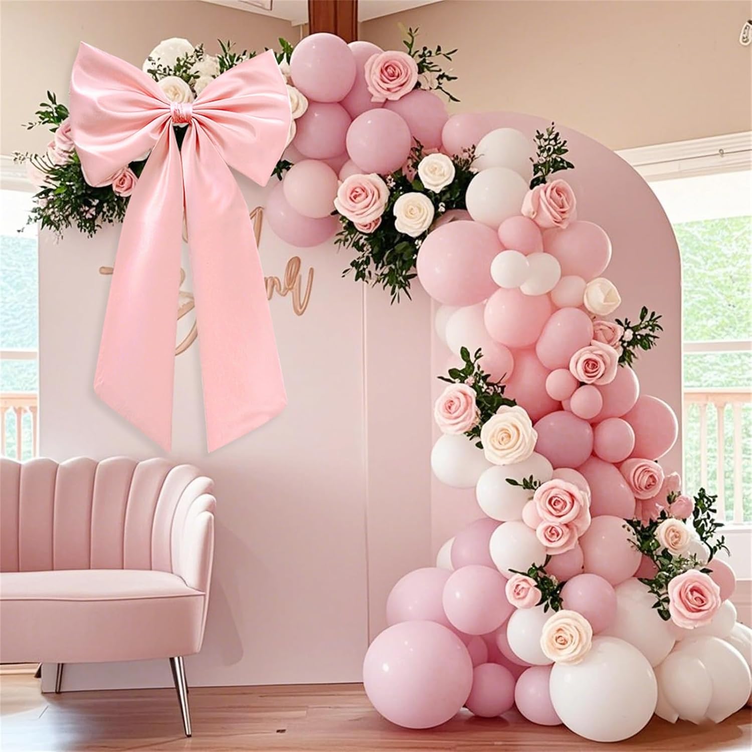 Skiennix Large Pink Bow - Elegant Ribbon Décor for Baby Showers & Weddings | Perfect for Parties