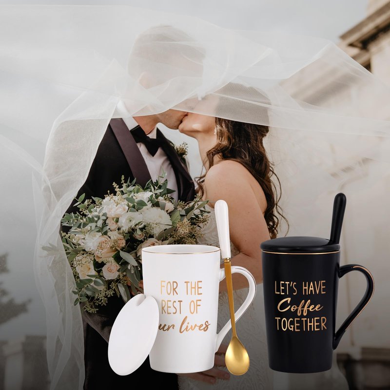 YHRJWN - Engagement Gift, Anniversary Wedding Gifts for Couples, Let's Have Coffee Together Mug Set, Couples Gifts for Birthday Christmas, Mr Mrs Him Her Gifts, 14 Oz with Gift Box