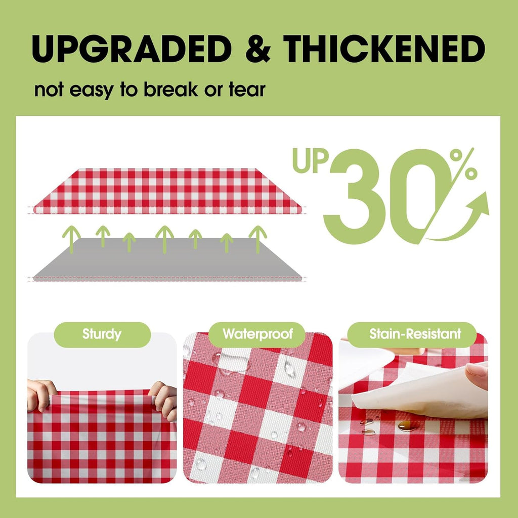 Pureegg Disposable Plastic Tablecloths - 10 Pack, 84'' Round Red & White Gingham Covers for Parties & Picnics