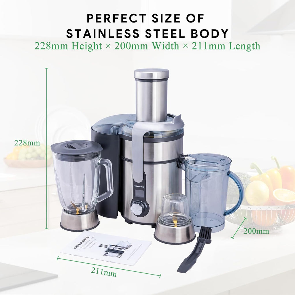 Skiennix Juicer Machine - 3-in-1 Blender & Grinder Combo with 1300W Power | 5 Speeds & LCD Screen