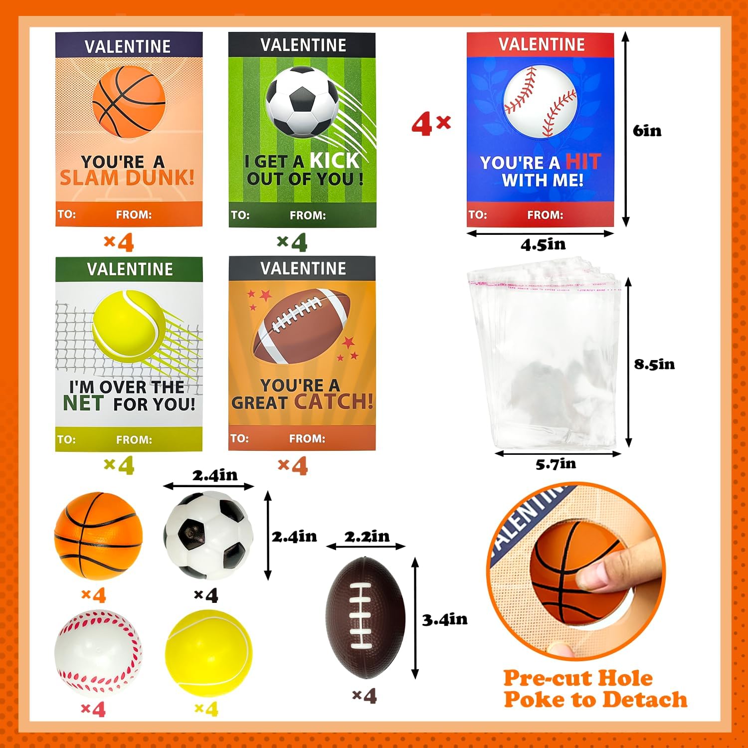 Valentine's Day Sports Gifts - 20 Pack Foam Sport Ball Toys with Exchange Cards for Kids