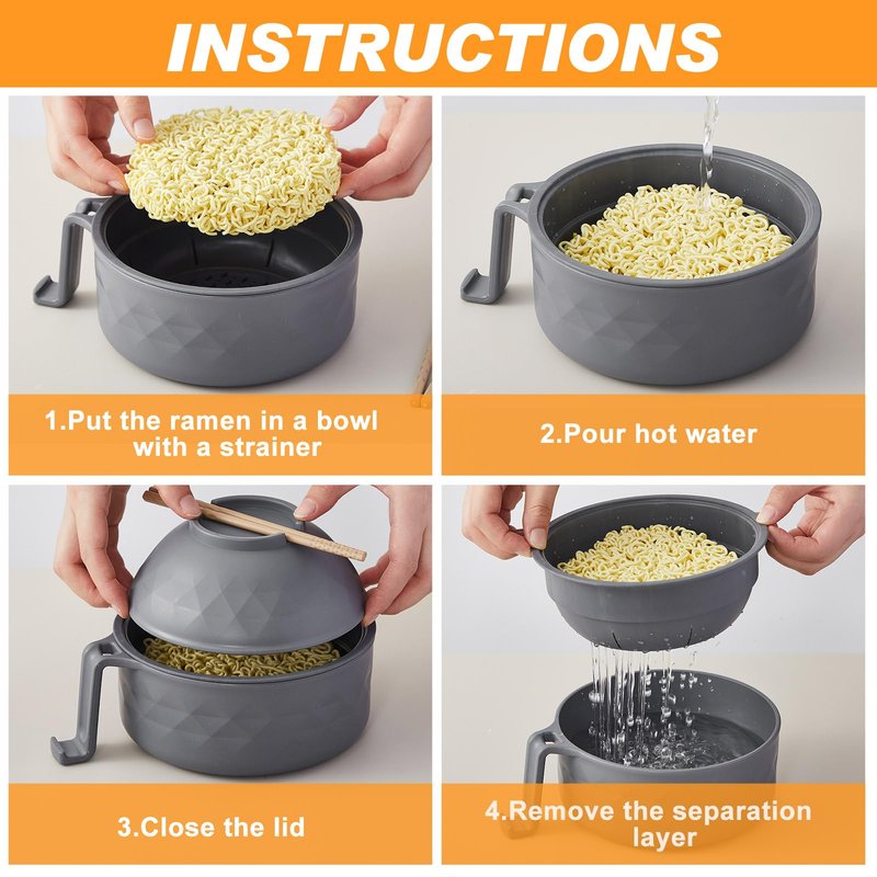 Romooa 6 Sets Microwave Ramen Bowl Set 33 oz Wheat Straw Instant Ramen Cooker Set Portable Noodle Cooker with Handle Noodle Bowl with Spoon Chopsticks Fork College Dorm Room (Elegant Colors)