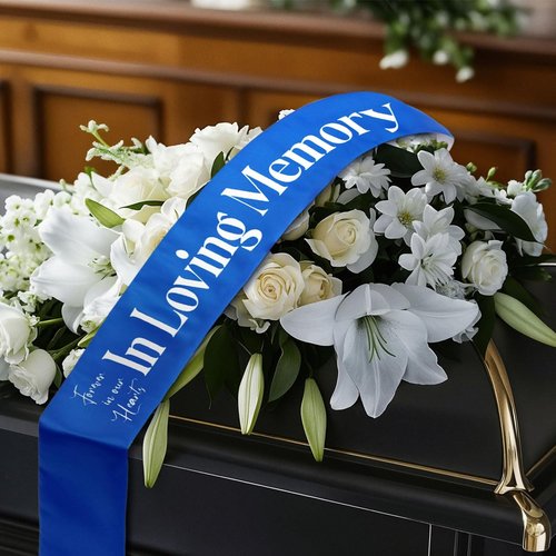 Fanfanwin Funeral Sash - Memorial Ribbon for Casket or Wreath | 58x4'' Blue Celebration of Life