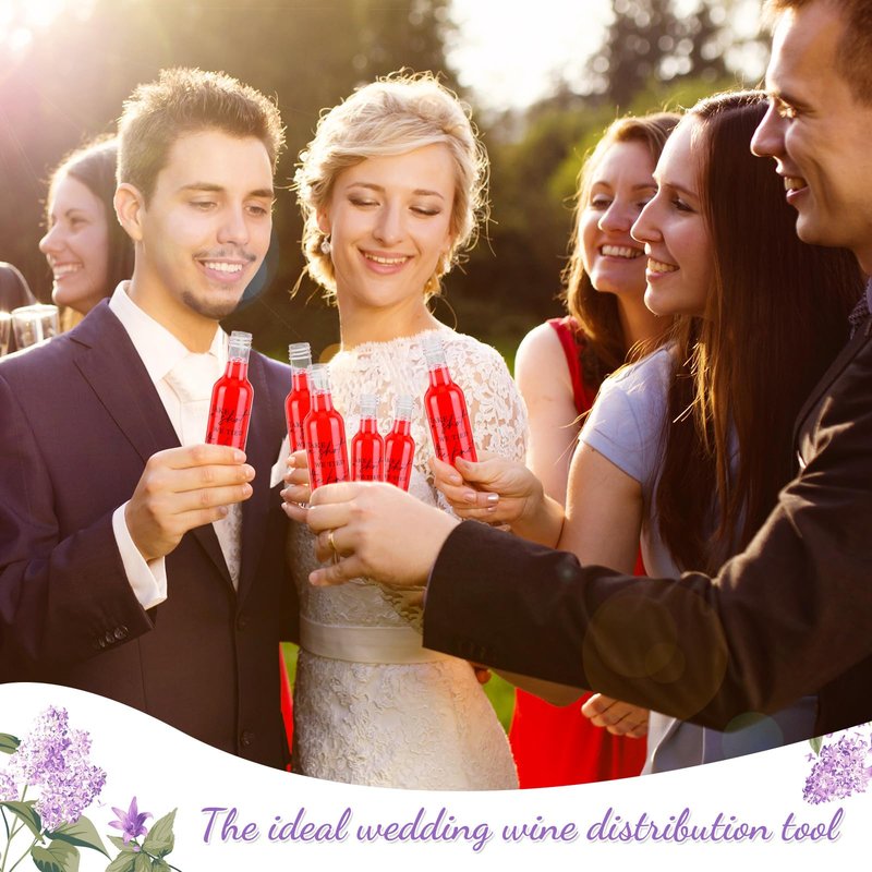 Bokon 200 Pcs Mini Wedding Liquor Bottles Take a Shot We Tied The Knot Shot Glasses for Guests 1.7 Fl Oz/ 50 ml Plastic Reusable Empty Bottle with Cap Funnel Acrylic Mini Glasses for Bridal (Black)