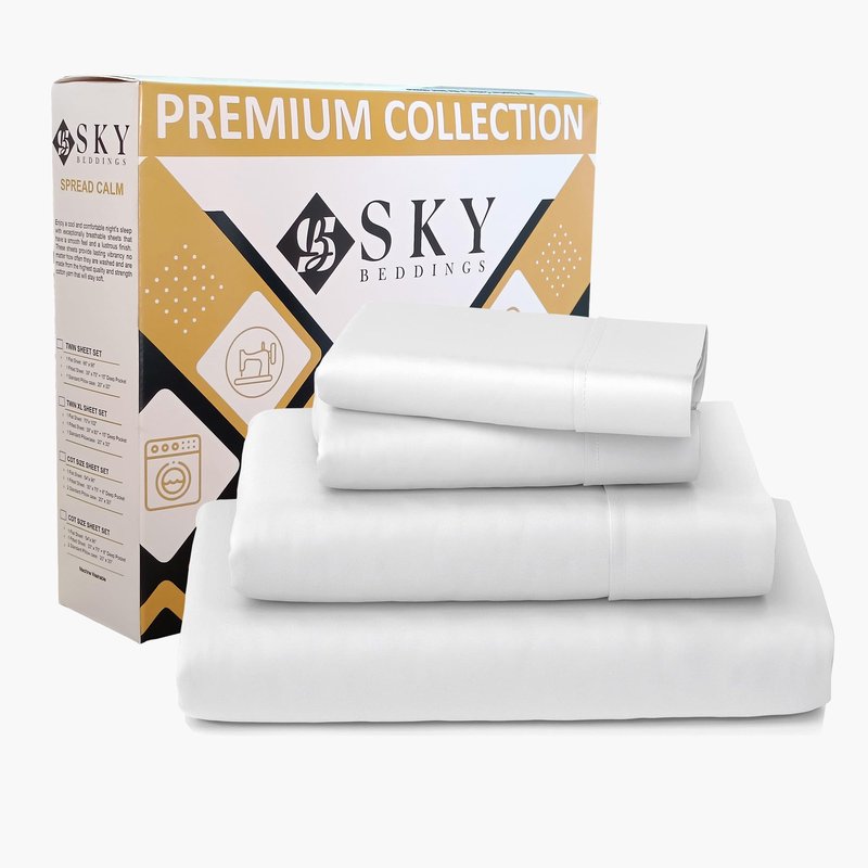 SKY BEDDINGS 100% Cotton RV King Sheets 4 Piece - 400 Thread Count Sateen Weave, RV King Sheets Set 72" X 80" with 15" Deep Pockets, Cooling, Breathable Cotton RV Camper Sheets Set - White