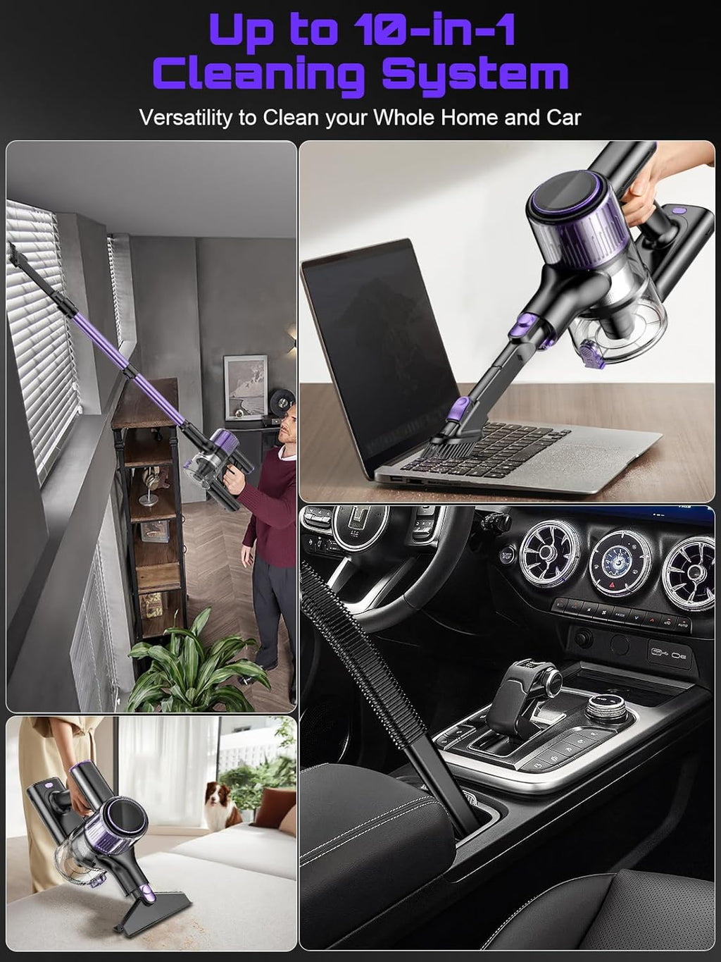 OIRFND Cordless Vacuum Cleaner - 10-in-1 Lightweight Stick Vacuum with Powerful Suction & LED Light | Ideal for Home & Carpets
