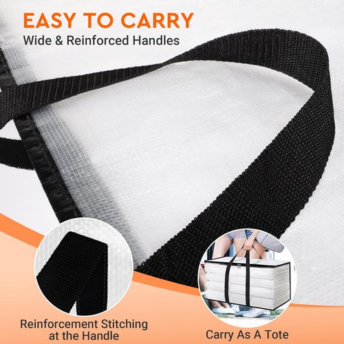 HomeHacks Clear Moving Bags - Heavy Duty 4 Pack with Zipper & Waterproof Design | 93L/24Gal (28.7"x14.2"x14")