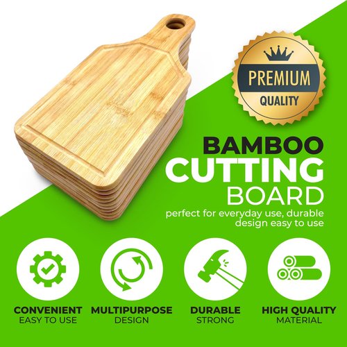 Bulk Plain Bamboo Paddle Cutting Board (Set of 10) | For Customized, Personalized Engraving Purpose | Wholesale Premium Bamboo Blank Board (Handle 16" x 10")