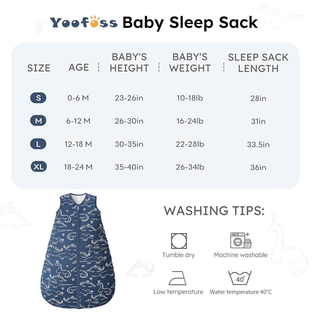 Yoofoss Baby Sleep Sack - 100% Organic Cotton Wearable Blanket for 12-18 Months | TOG 2.5, 2-Way Zipper