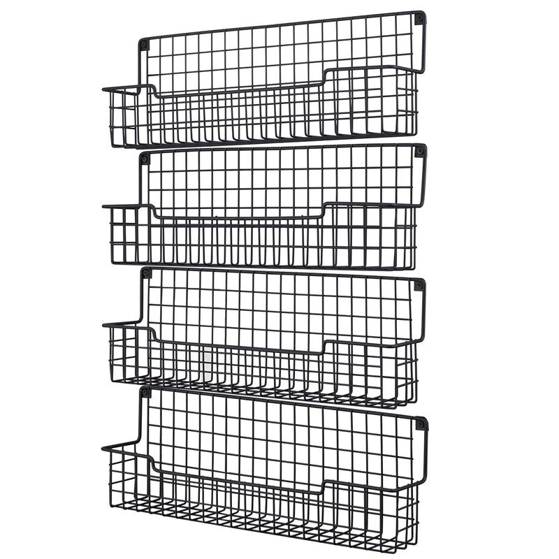 AURIKAR Spice Rack Wall Mount, Spice Organizer for Cabinet & Pantry Door, Set of 4 Hanging Spice Rack Saving Space for Kitchen, Black