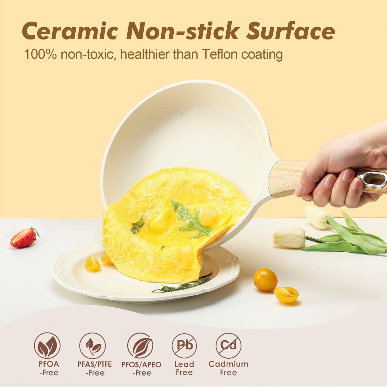 SENSARTE 14-Piece Ceramic Cookware Set - Non-Stick Induction Pots & Pans | Healthy, Non-Toxic Cooking