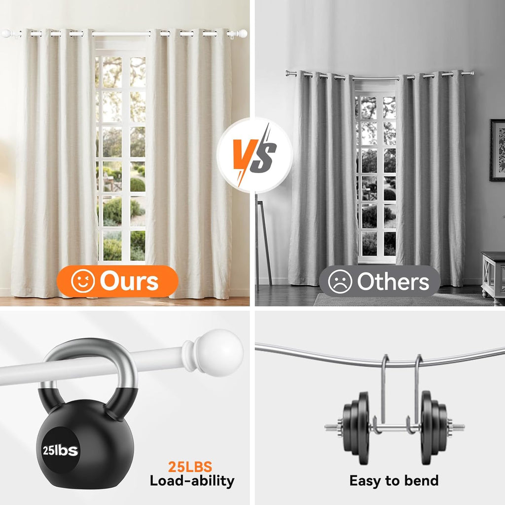 Skiennix White Curtain Rods - Heavy Duty Metal, Adjustable 28-48 Inch, 5/8" Diameter with Bracket