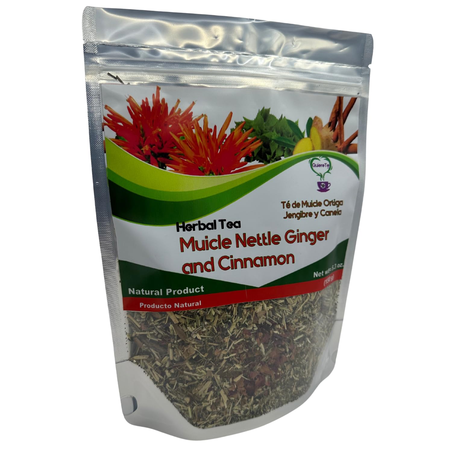 Muicle Nettle Ground Ginger Tea, Herbal Mix, Muicle Leaves, Muicle Tea, Quiere Te, 5.3 oz (150 grams), 1 Pack,Resealable Bag, Loose Leaf Tea,Product From Mexico, 100% Natural