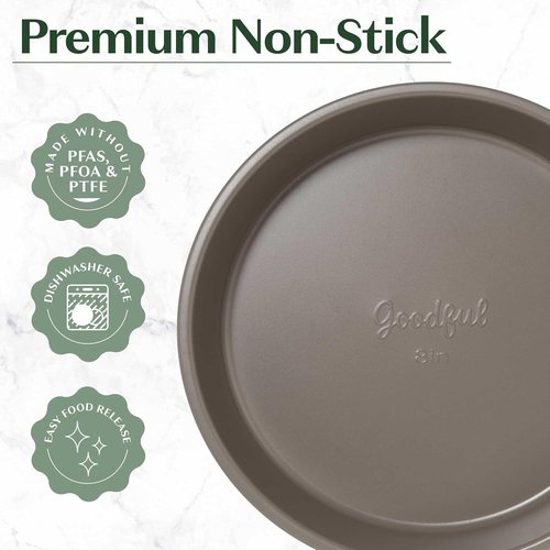 Goodful Nonstick Bakeware Set - 8-Piece Stackable & Space-Saving Design | Round, Square, Muffin Pans, Linen