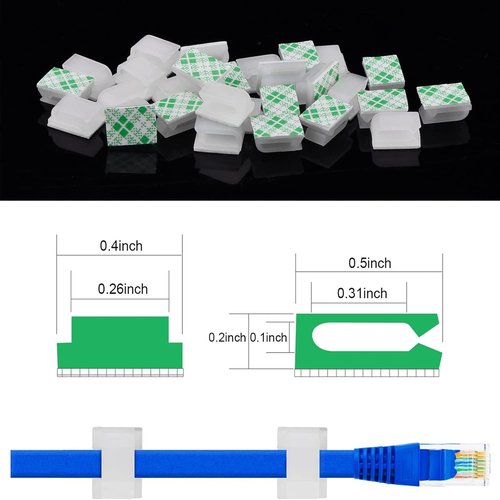 Hicarer 100 Pcs Adhesive Cable Clips - Wire Management Holders for Home, Office & Outdoor Use | Small, White