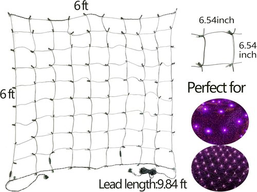 HISHINY Halloween Lights - 144 LED 6ft x 6ft Purple Net Lights | Waterproof & UL Certified for Outdoor Decor