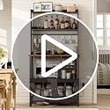 Farmhouse Bakers Rack with Power Outlets, Coffee Bar Cabinet & Hutch