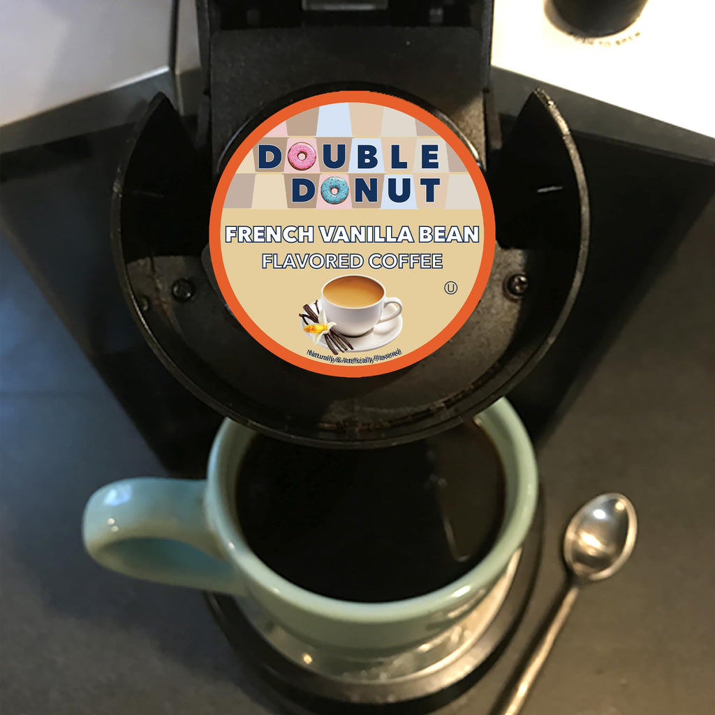 Double Donut Coffee French Vanilla Flavored Coffee Pods, Medium Roast Coffee, Compatible with Keurig K Cups Brewers, 20 Count