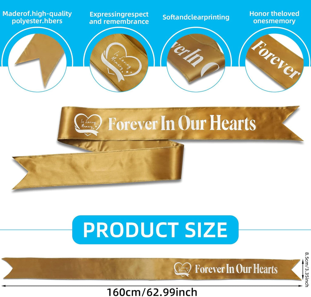 Regine Switzerland Elegant Funeral Wreath Sash - Forever in Our Hearts Memorial Ribbon (Golden)