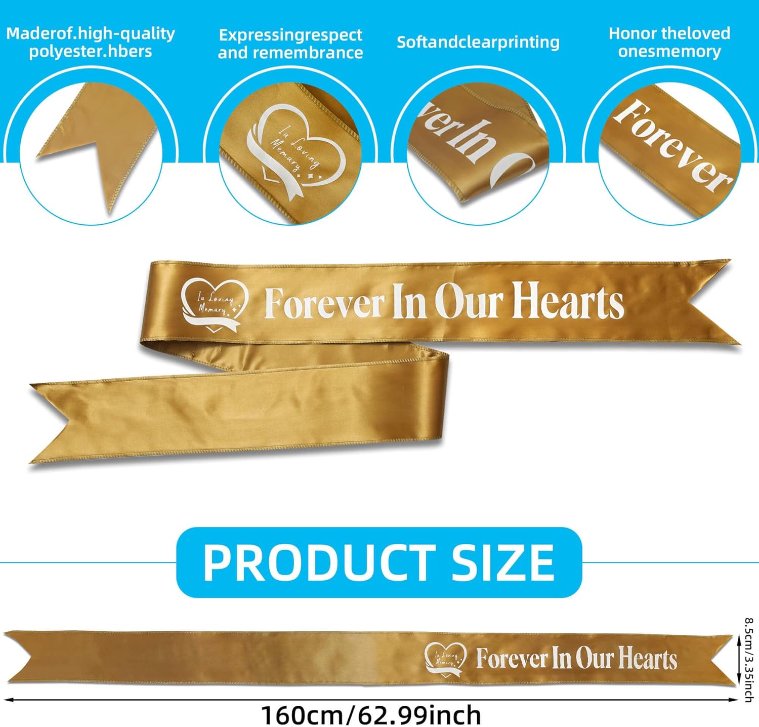 Regine Switzerland Elegant Funeral Wreath Sash - Forever in Our Hearts Memorial Ribbon (Golden)