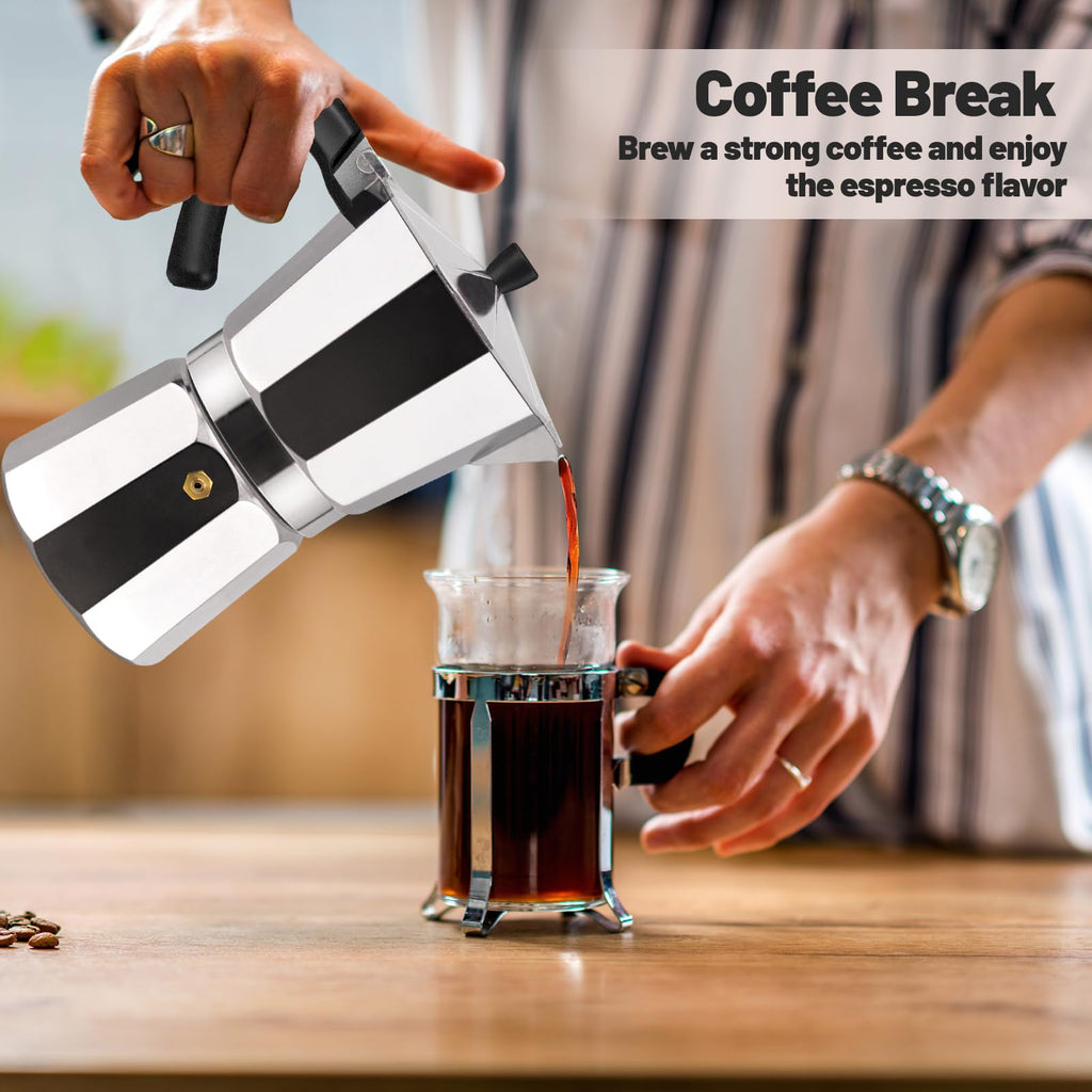 Vaolvpant 2 Cup Aluminum Moka Pot Classic Stovetop Espresso Coffee Maker 100ml 3.4oz Coffeemaker Percolator Mocha Pot Greca Coffee Maker Cafe Makers for Italian and Cuban Café Brewing Silver