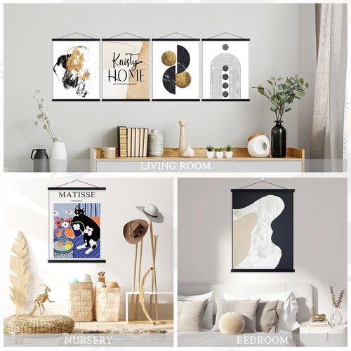 Benjia Magnetic Light Wood Poster Frame Set - 4 Pack for 17x22, 17x11, 17x24 Art Prints | Black