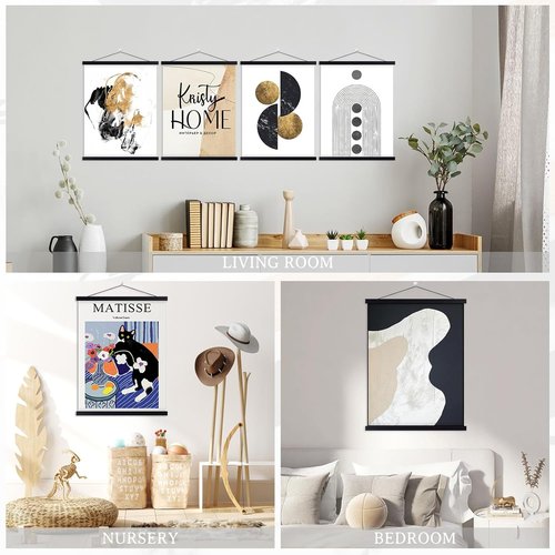 Benjia Poster Frames - 4 Pack Light Wood Magnetic Hangers for 24x36 & 24x18 Art Prints | Black