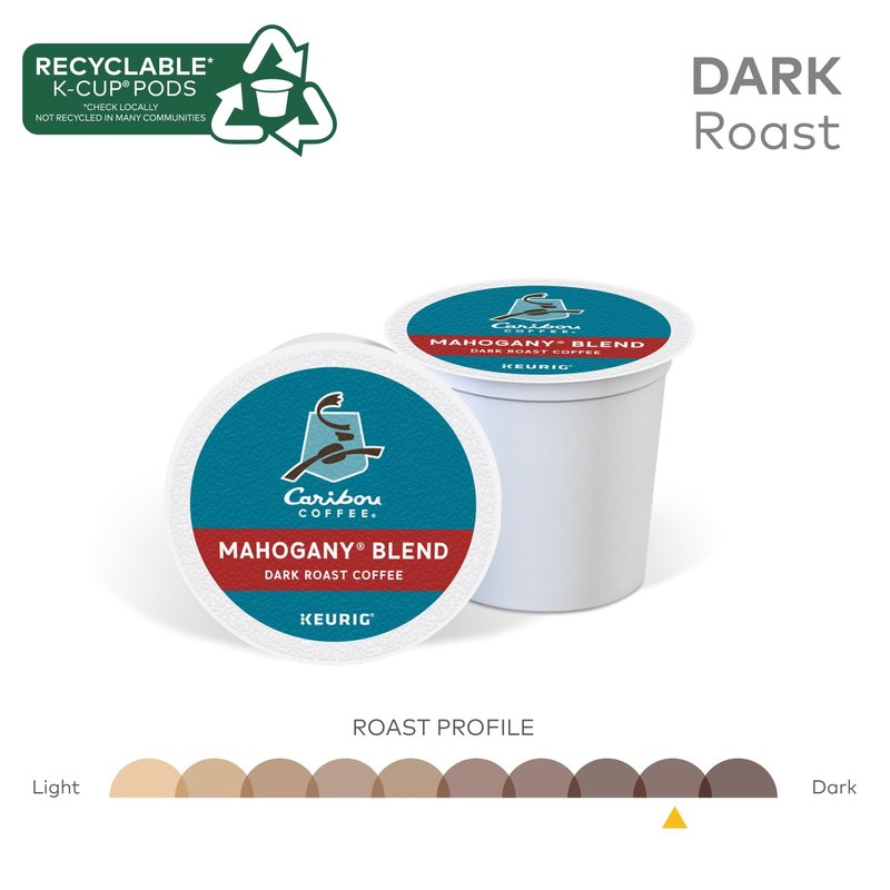 Caribou Coffee Mahogany, Single-Serve Keurig K-Cup Pods, Dark Roast Coffee, 24 Count