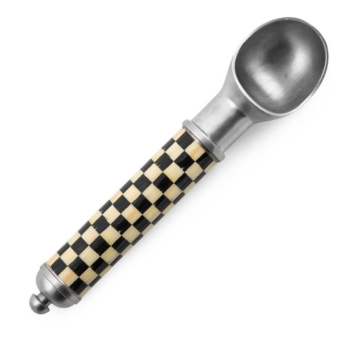 MACKENZIE-CHILDS Supper Club Ice Cream Scoop, Aluminum Ice Cream Accessory, Black-and-White Courtly Check
