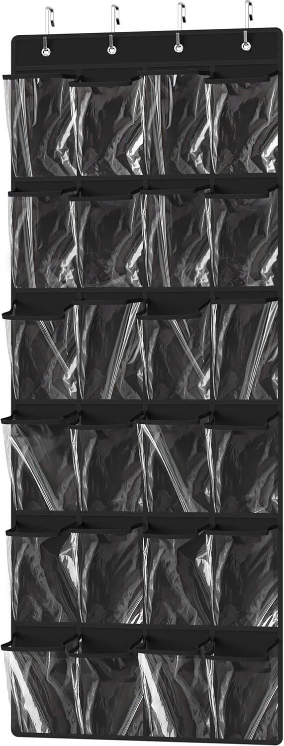 Simple Houseware 24-Pocket Over-The-Door Shoe Organizer - Large Clear Pockets, Black (56" x 22.5")