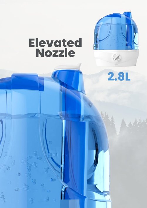 AZEUS Ultrasonic Cool Mist Humidifier - 2.8L Top Fill Design for Baby Nursery & Home | Quiet, 30-Hour Run Time, BPA-Free