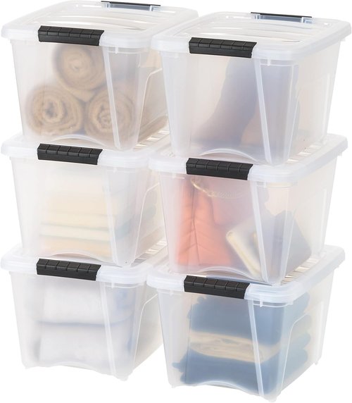 IRIS USA 19 QT Plastic Storage Box - BPA-Free, Durable See-Through Containers with Lids & Latches - Clear, 6 Pack