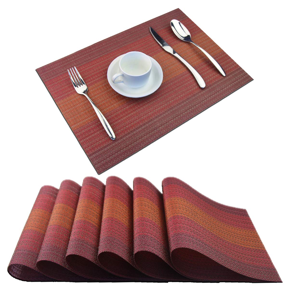 PIGCHCY Placemat,Washable Woven Non-Slip Insulation Durable Placemat Vinyl Table Mat Set of 6 (Scarlet Red)