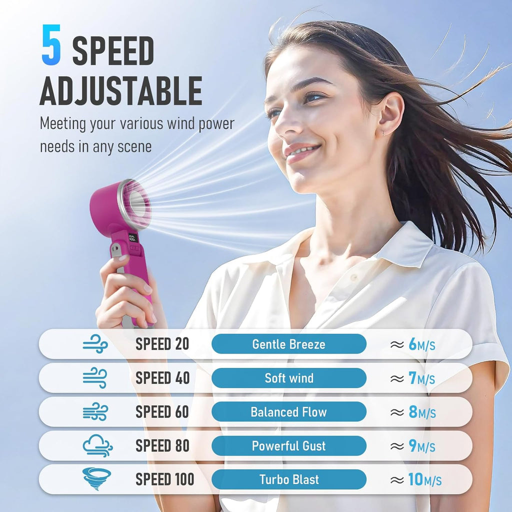 PlayHot Portable Handheld Turbo Fan - Ice Cooling Rechargeable Personal Fan | 5 Speed, 12Hrs Battery Life, Magenta