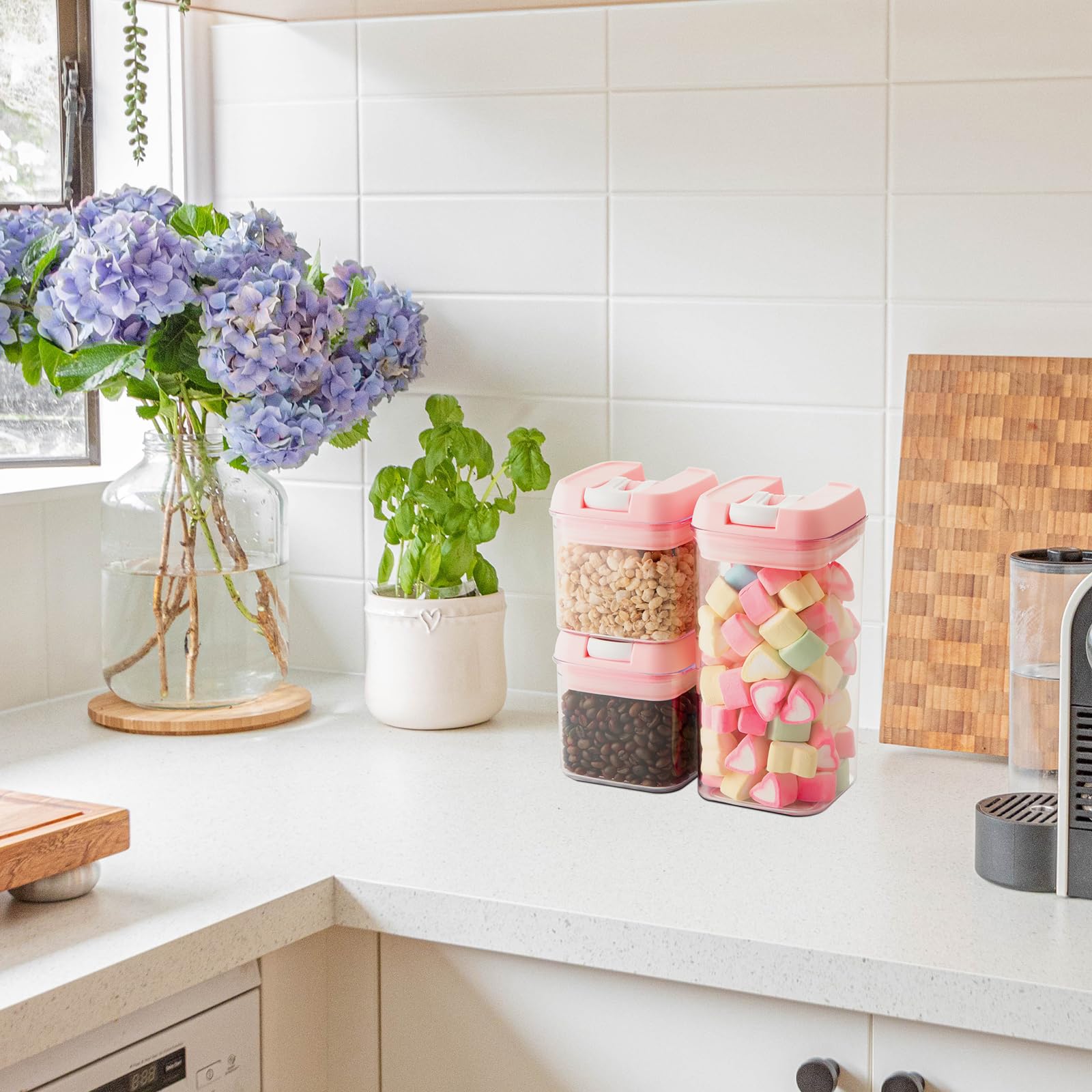 U-QE Airtight Food Storage Containers -6 Piece BPA Free Clear Plastic Airtight Containers with Easy Lock Lids for Kitchen Pantry Organization and Storage - Sugar, Flour, Cereal, Labels & Marker