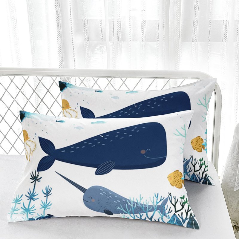 Nttopship Cartoon Whale Bedding Comforter Set for Kids Teens and Adults Ocean Theme Printed Quilt Set for Bedroom 100% Soft Microfiber All Season Print Quilt Set with 1 Comforter and 2 Pillow Case