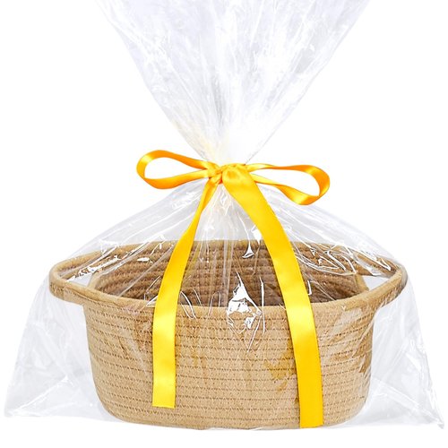 ABenkle Small Storage Basket, Mini Basket, Cute Tiny Cotton Rope Woven Basket, Boho Decorative Toy Dog Cat Basket for Nursery, Spa, Empty Gift Basket with Gift Bags and Ribbon - Brown