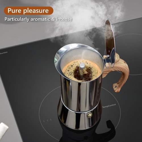 JingleChoo Induction Moka Pot, Stainless Steel, Stovetop Espresso Coffee Maker, 4 Cup/200ml/7.0oz, Easy to Use and Clean, Camping Home Use | for Mocha Cappuccinos, Lattes