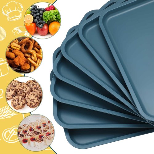Maxdot 40 Pcs Cafeteria Trays, 9" x 12" Plastic Fast Food Serving Tray, Rectangular Stackable Standard Cafeteria Trays Serving Platter for School Kitchen Party Dining Restaurant Grill (Slate Blue)