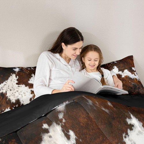 Erosebridal Milk Cow Print Comforter Set for Boys Girls,Black Brown Cowhide Western Bedding,Rustic Farmhouse Animals Skin Down Comforter,Bull Cattle Wildlife Fur Quilt Twin Cowboy Bohemian Decor