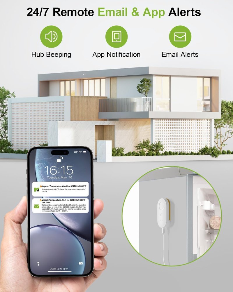 MOCREO MS1 Wireless Thermometer Freezer Alarm 2 Pack, Required Hub (Not Include), Email Alert, App Notification, Data Logging Export, No Subscription Fee, for Refrigerator, Freezer, Hot Tub